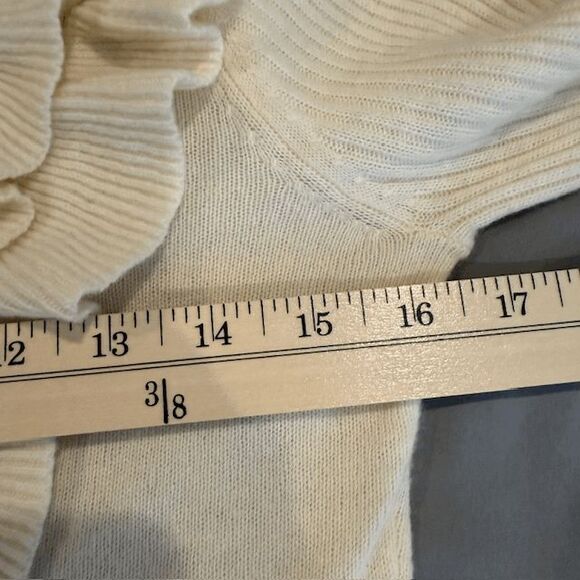 Cinq a Sept Cashmere Wool Blend Palomino Ribbed Ruffle Sweater Ivory Size Small - Picture 8 of 11